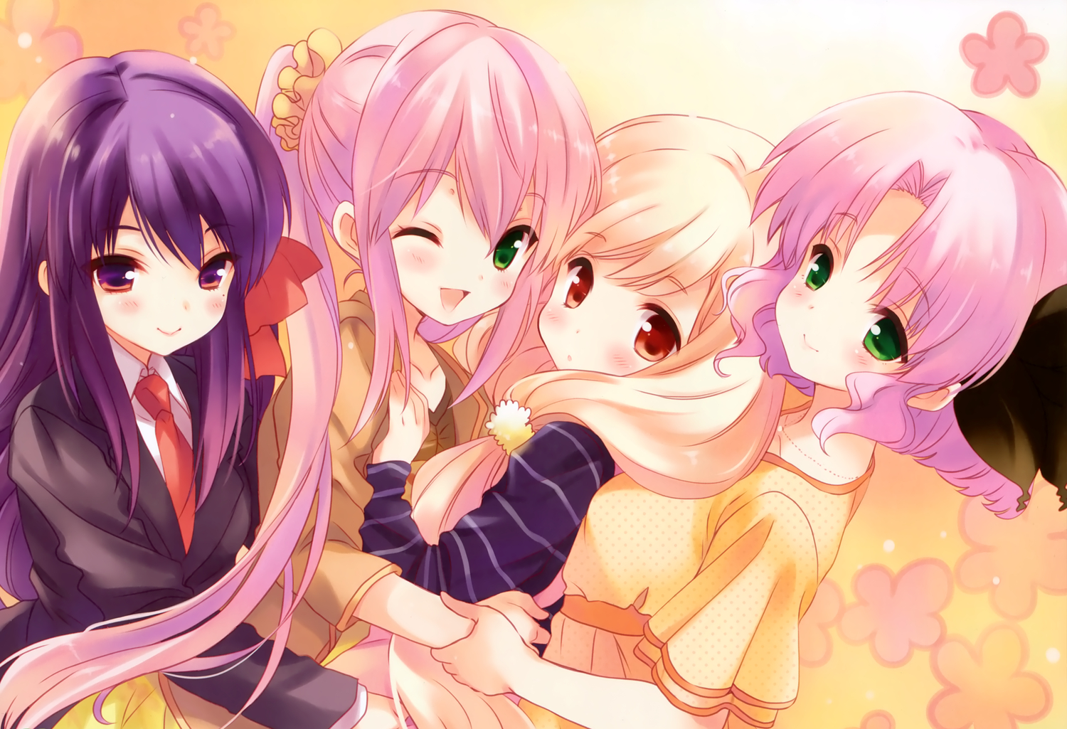 blonde_hair, cafe_sourire, cuffs_(studio), green_eyes, mizushima_kasumi, mizushima_serika, ogiwara_kyouko, pink_hair