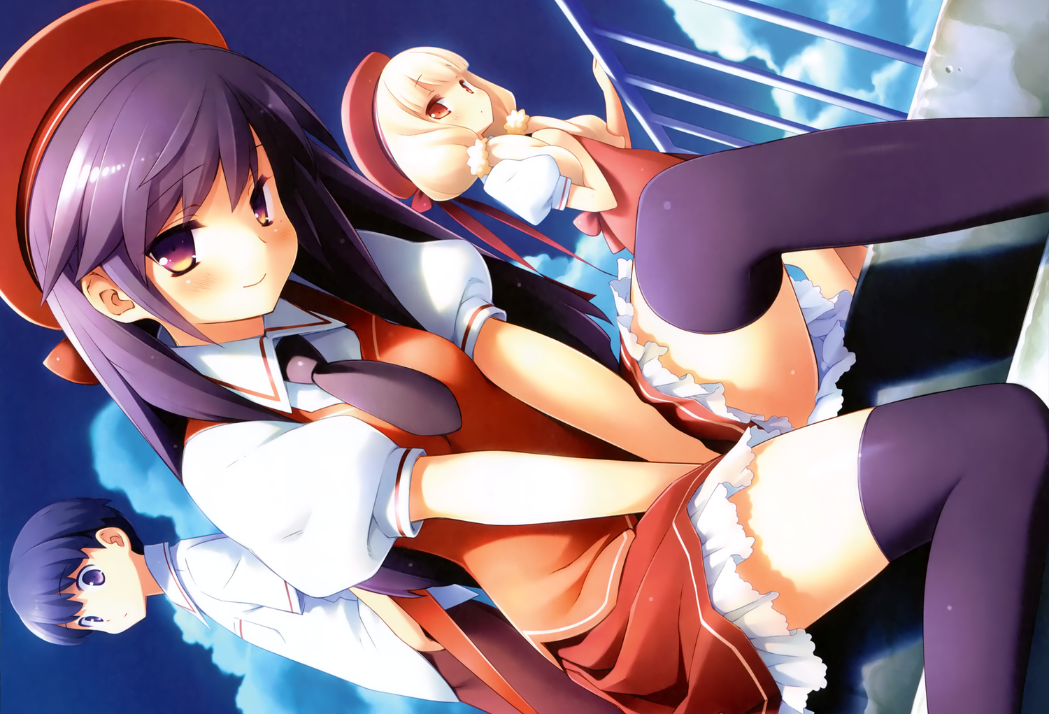 cafe_sourire, cuffs_(studio), gayarou, hat, nishimura_shinichi, ogiwara_kyouko, school_uniform, thighhighs, yukishita_miyuri