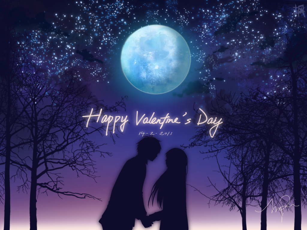 kazehaya_shouta, kimi_ni_todoke, kuronuma_sawako, moon, night, silhouette, tree, valentine