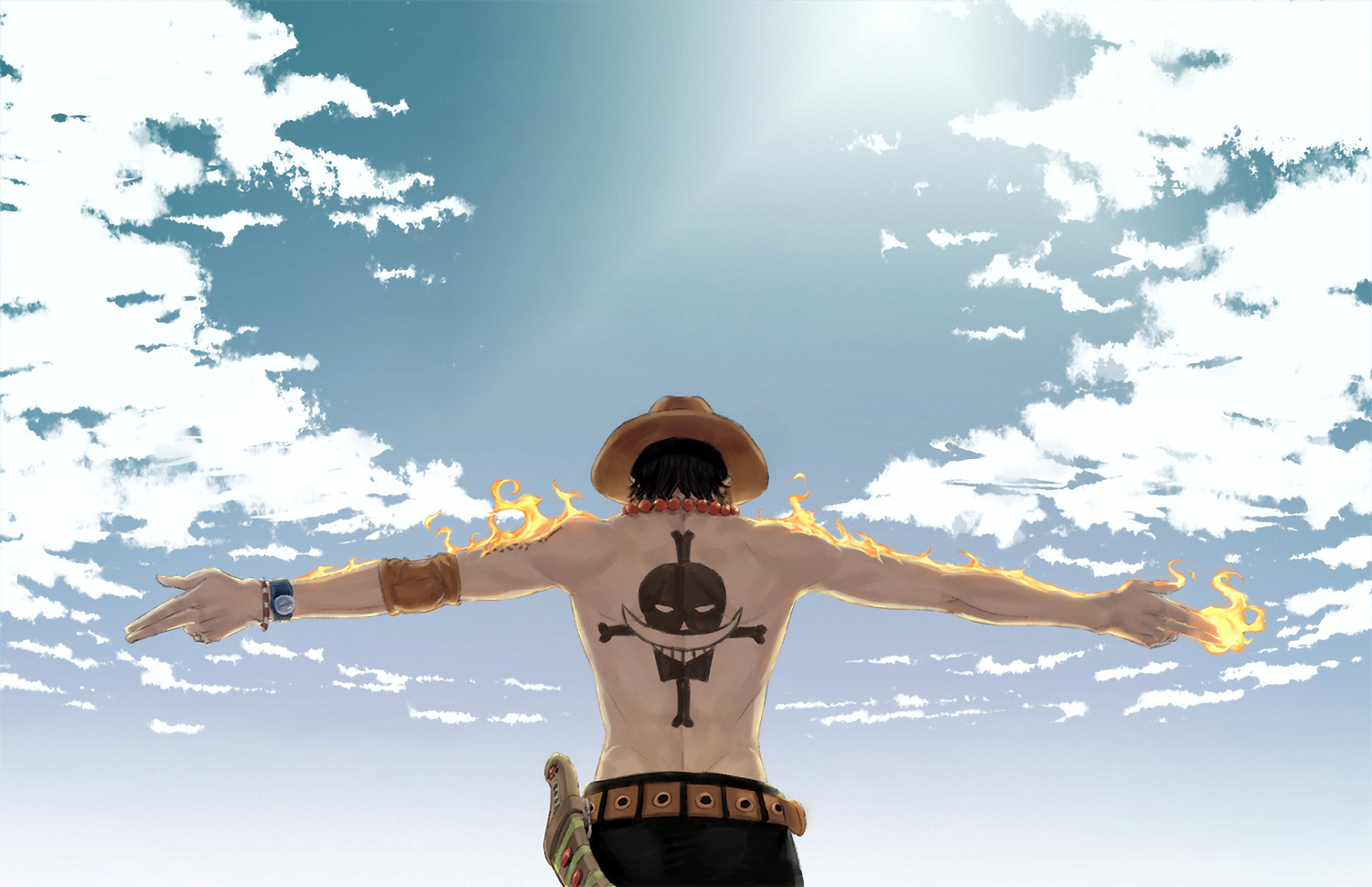 all_male, black_hair, fire, hat, kyuugou_(ninekoks), male, one_piece, portgas_d_ace