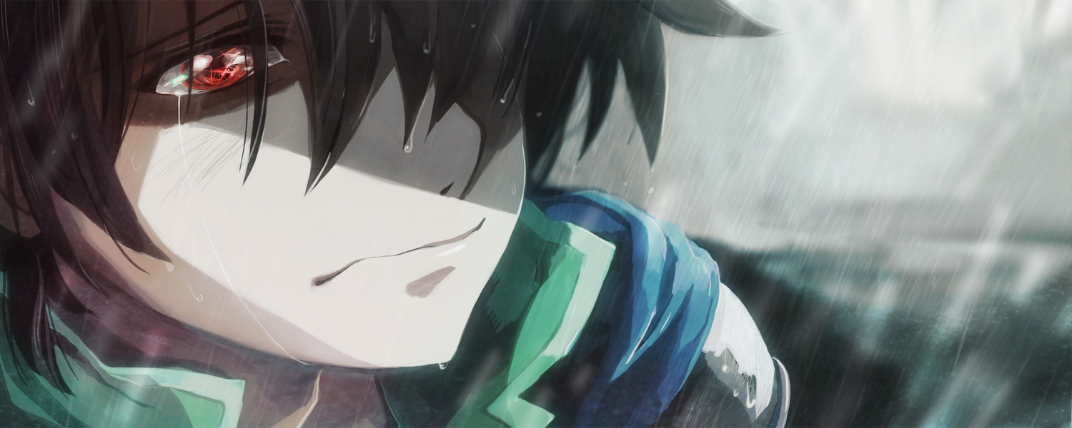 all_male, aoida, brown_hair, close, densetsu_no_yuusha_no_densetsu, dualscreen, male, rain, red_eyes, ryner_lute, tears, water, wet