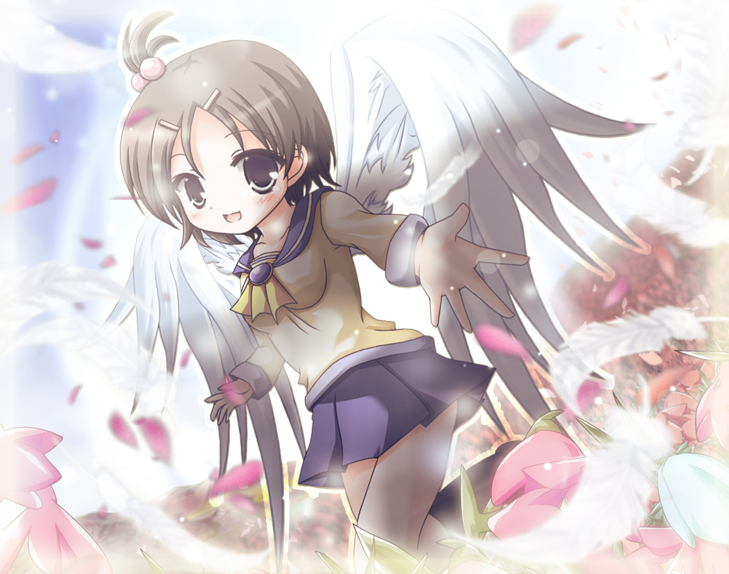 corpse_party, feathers, flowers, loli, school_uniform, suzumoto_mayu, wings