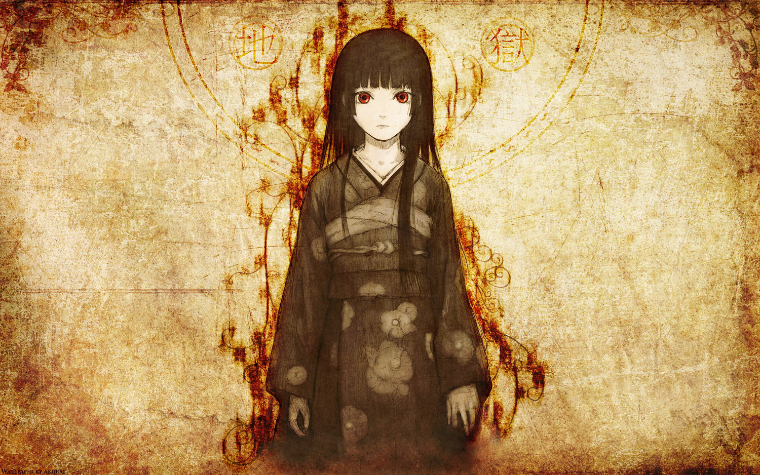 enma_ai, japanese_clothes, jigoku_shoujo, red_eyes