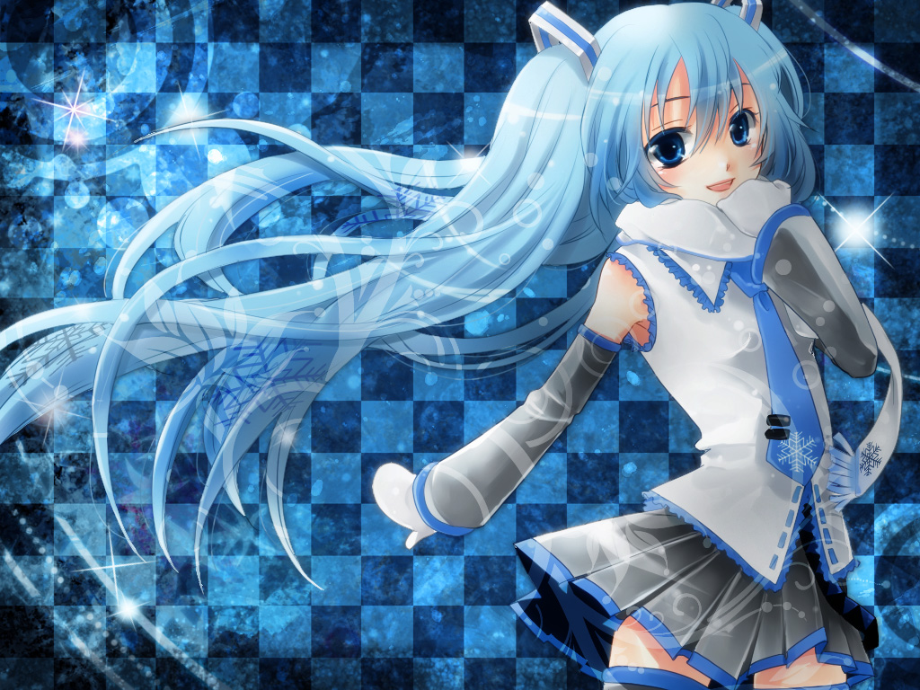 blue, blue_eyes, blue_hair, gloves, hatsune_miku, long_hair, scarf, shima_riu, skirt, thighhighs, tie, twintails, vocaloid, yuki_miku