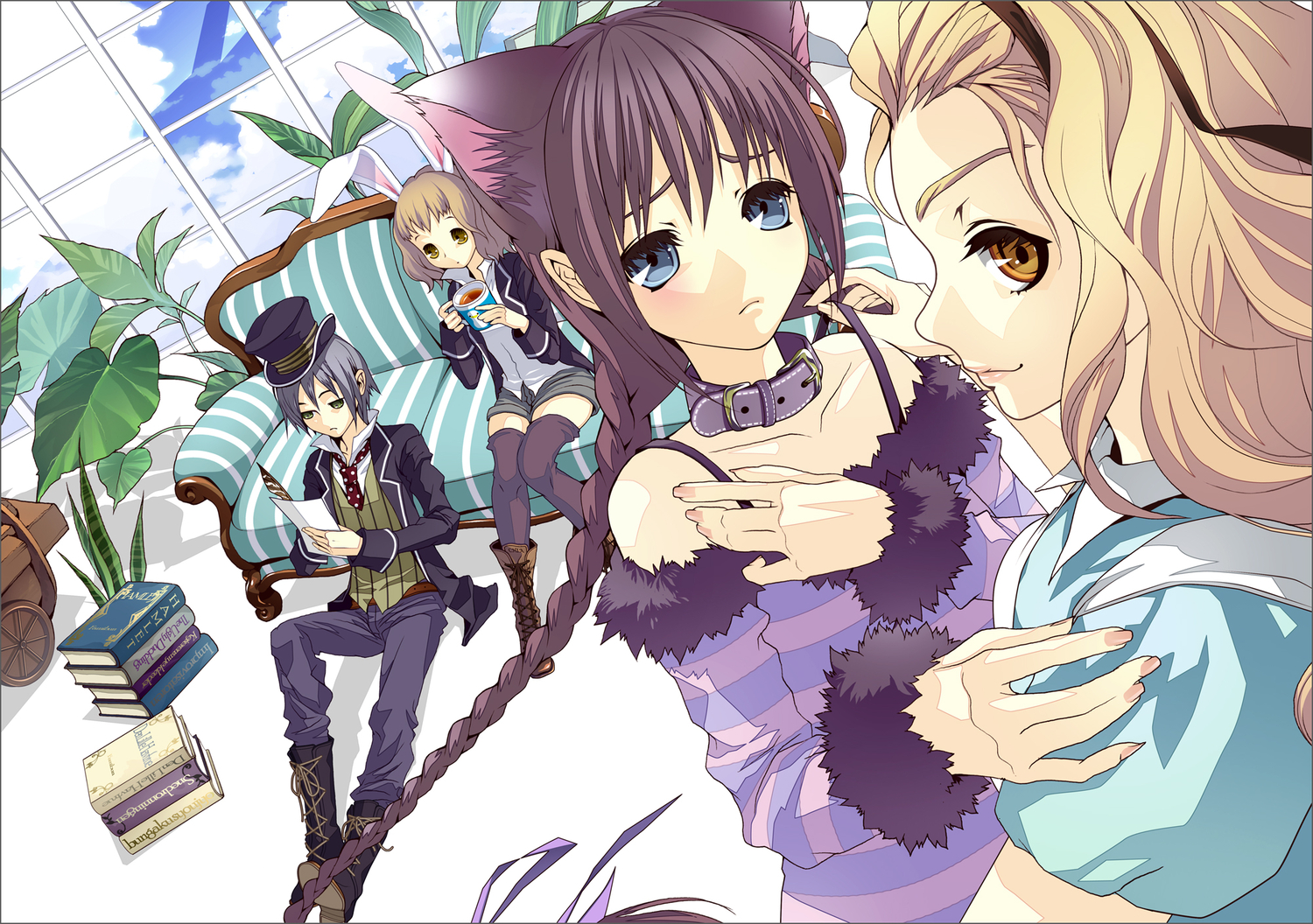 alice_in_wonderland, amano_tooko, bungaku_shoujo, crossover, himekura_maki, inoue_konoha, takeda_chia