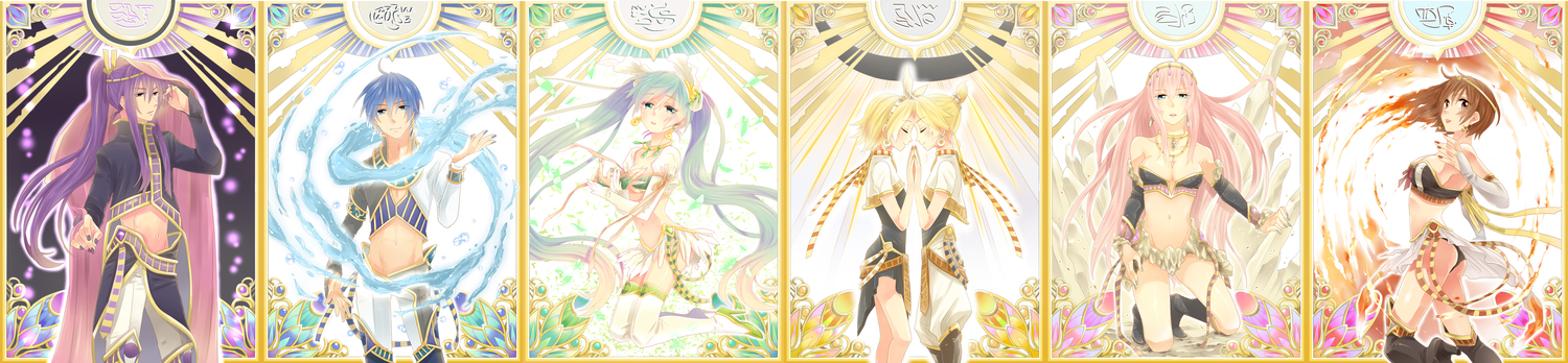 blonde_hair, hatsune_miku, kagamine_len, kagamine_rin, kaito, kamui_gakupo, male, megurine_luka, meiko, twintails, tyanpon, vocaloid