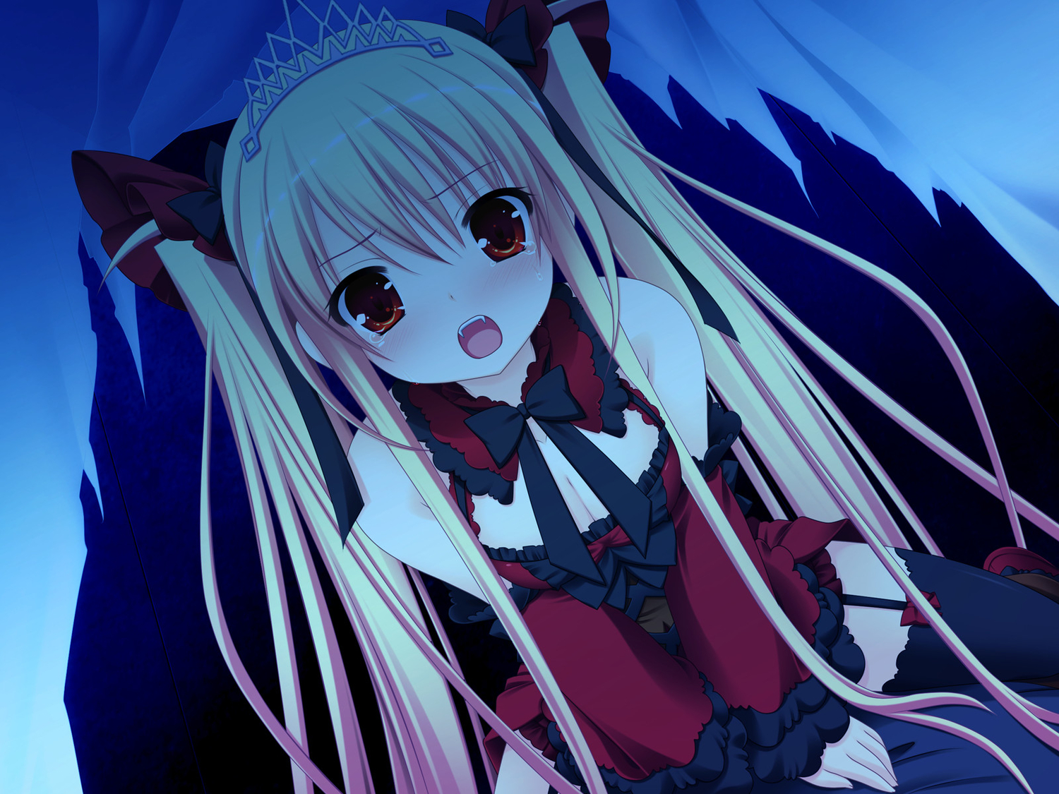 3rd_eye, blonde_hair, bloody_rondo, dress, game_cg, headdress, lolita_fashion, luna_freed_queen
