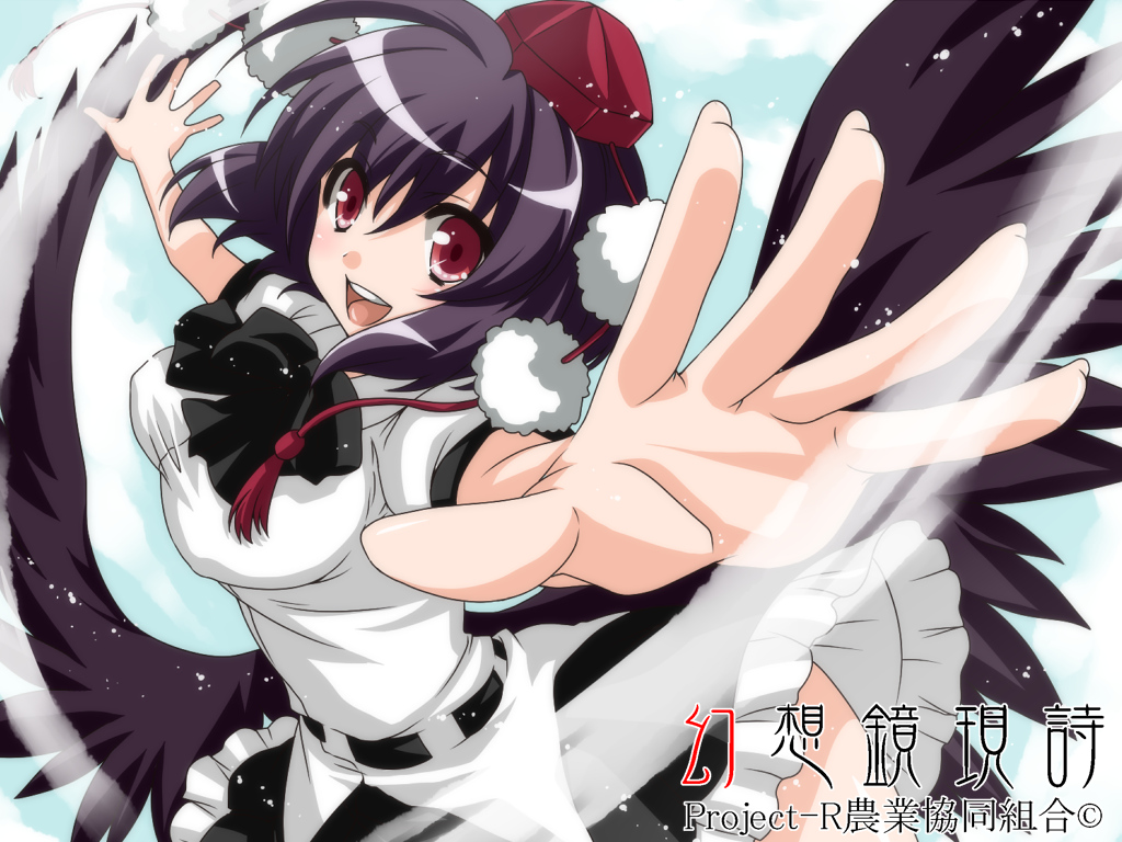 dress, hat, red_eyes, shameimaru_aya, sky, takatsuki_ichi, touhou, wings