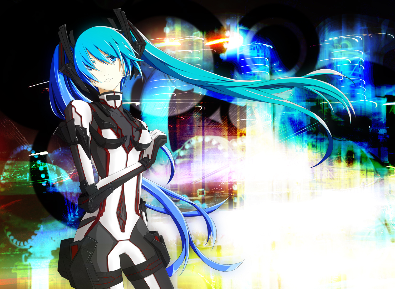 hatsune_miku, headphones, mujun_(zipper), twintails, vocaloid