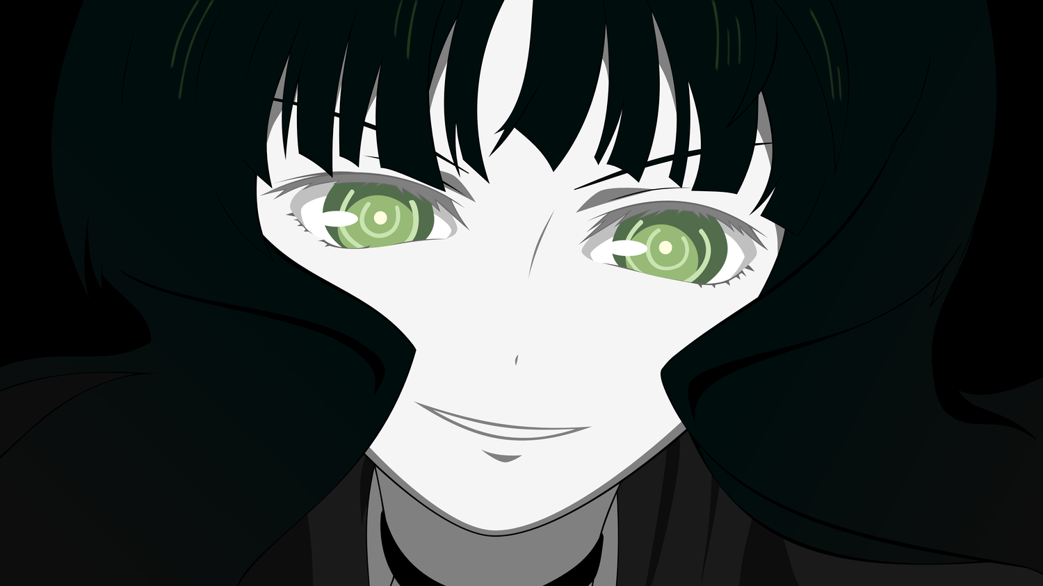 black_hair, black_rock_shooter, close, green_eyes, matsuo_yuusuke, takanashi_yomi, transparent, vector