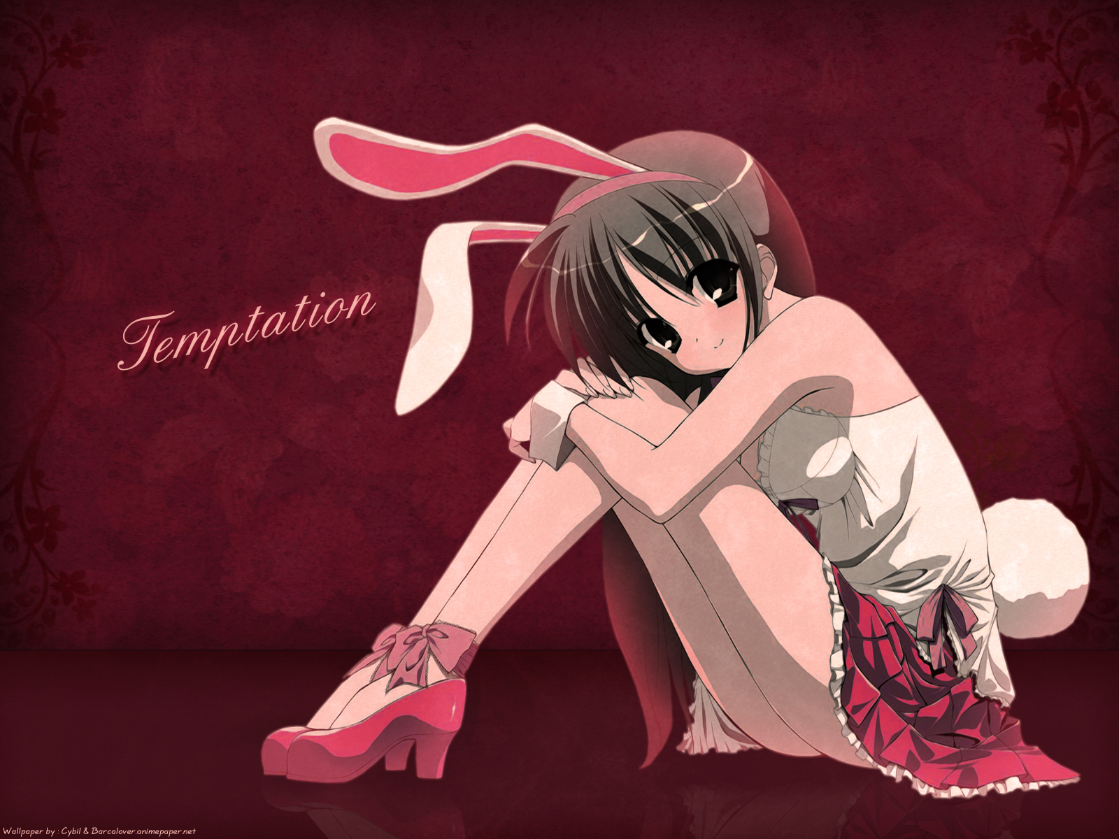 animal_ears, brown_eyes, brown_hair, bunny_ears, bunnygirl, kunugi_ayano, pia_carrot, ribbons, skirt