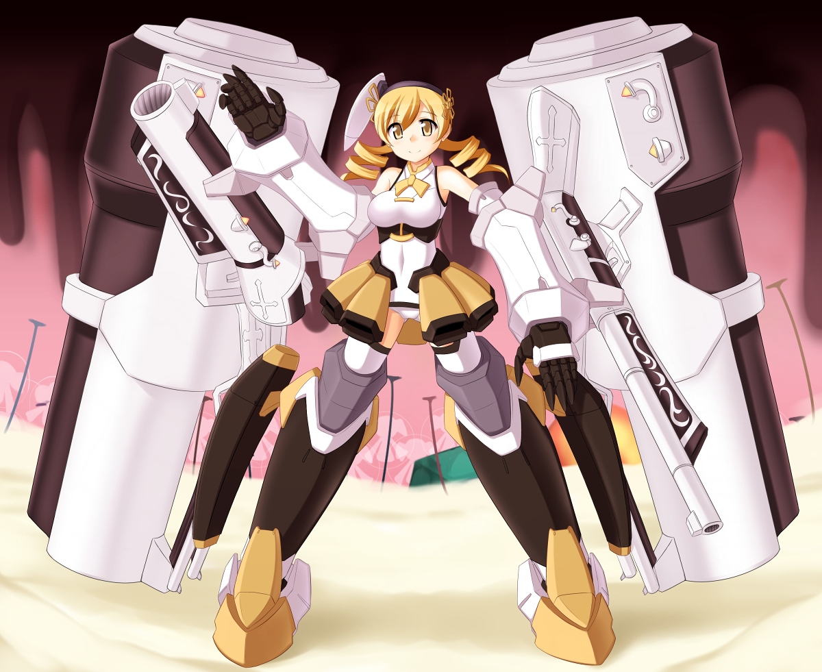 blonde_hair, hat, infinite_stratos, mahou_shoujo_madoka_magica, nekomanma, parody, tomoe_mami, yellow_eyes