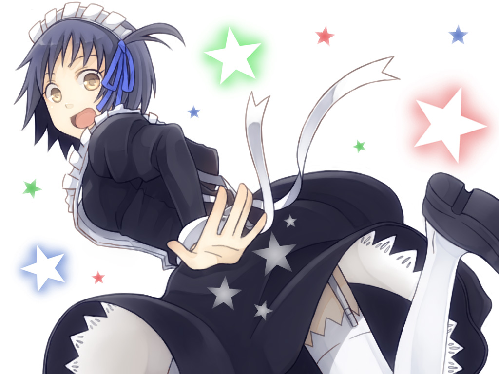 arashiyama_hotori, dress, maid, soredemo_machi_wa_mawatteiru, stars, thighhighs