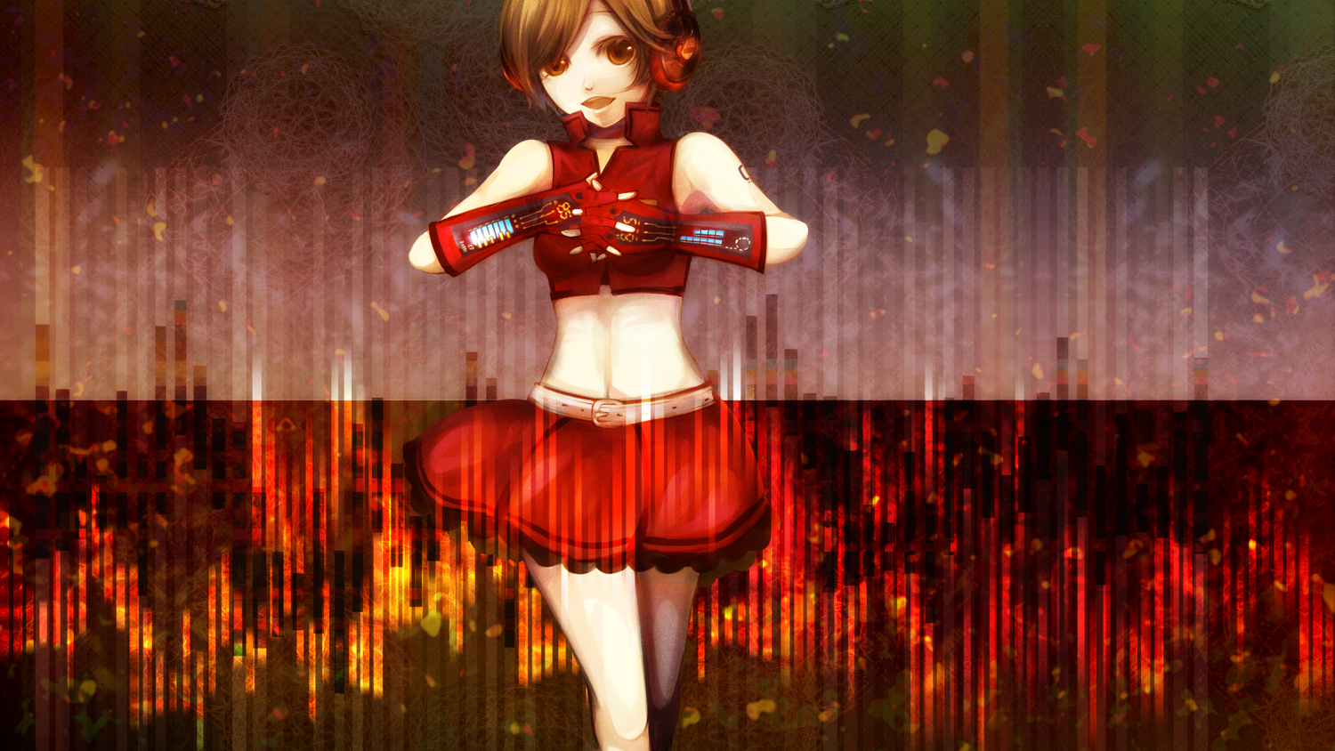 brown_hair, headphones, meiko, sakine_meiko, short_hair, skirt, soriku, vocaloid