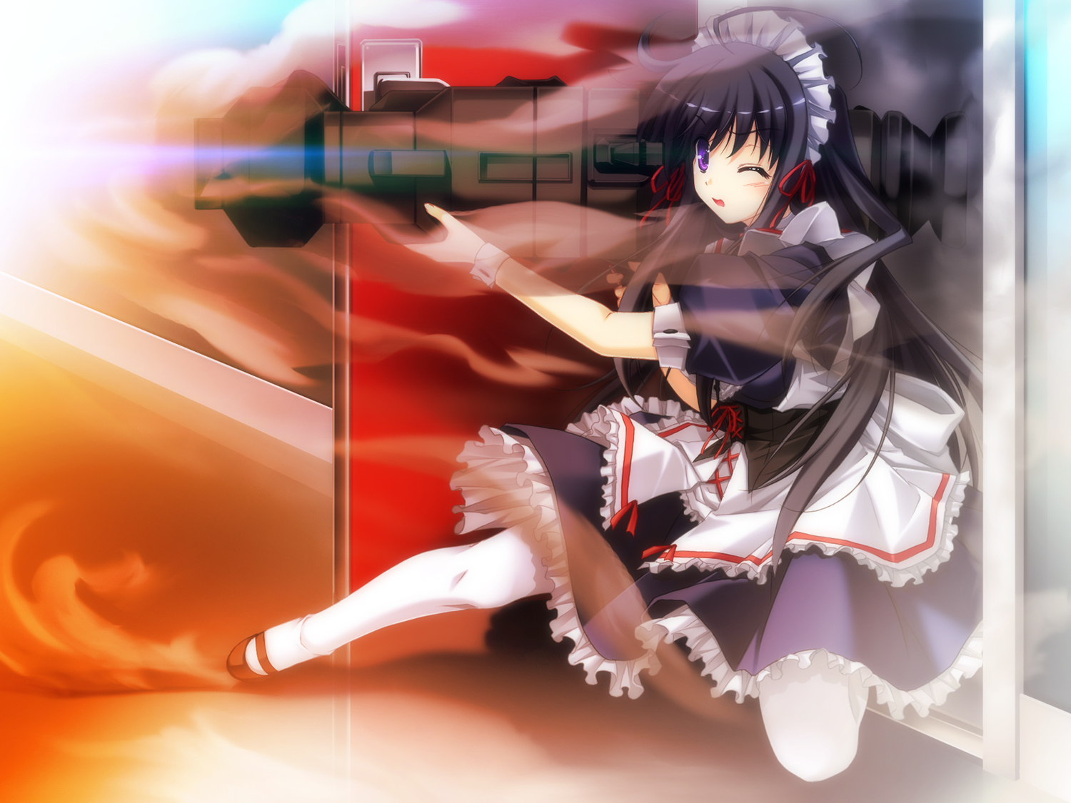 3rd_eye, black_hair, bloody_rondo, game_cg, headband, kamizu_sayaka, long_hair, maid