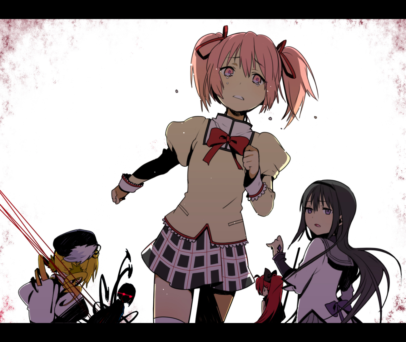 akemi_homura, black_hair, blonde_hair, kaname_madoka, kurono_yuu, mahou_shoujo_madoka_magica, miki_sayaka, pink_eyes