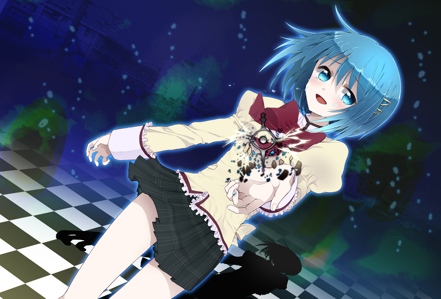 blue_eyes, blue_hair, mahou_shoujo_madoka_magica, miki_sayaka, mirakuruone, short_hair, skirt