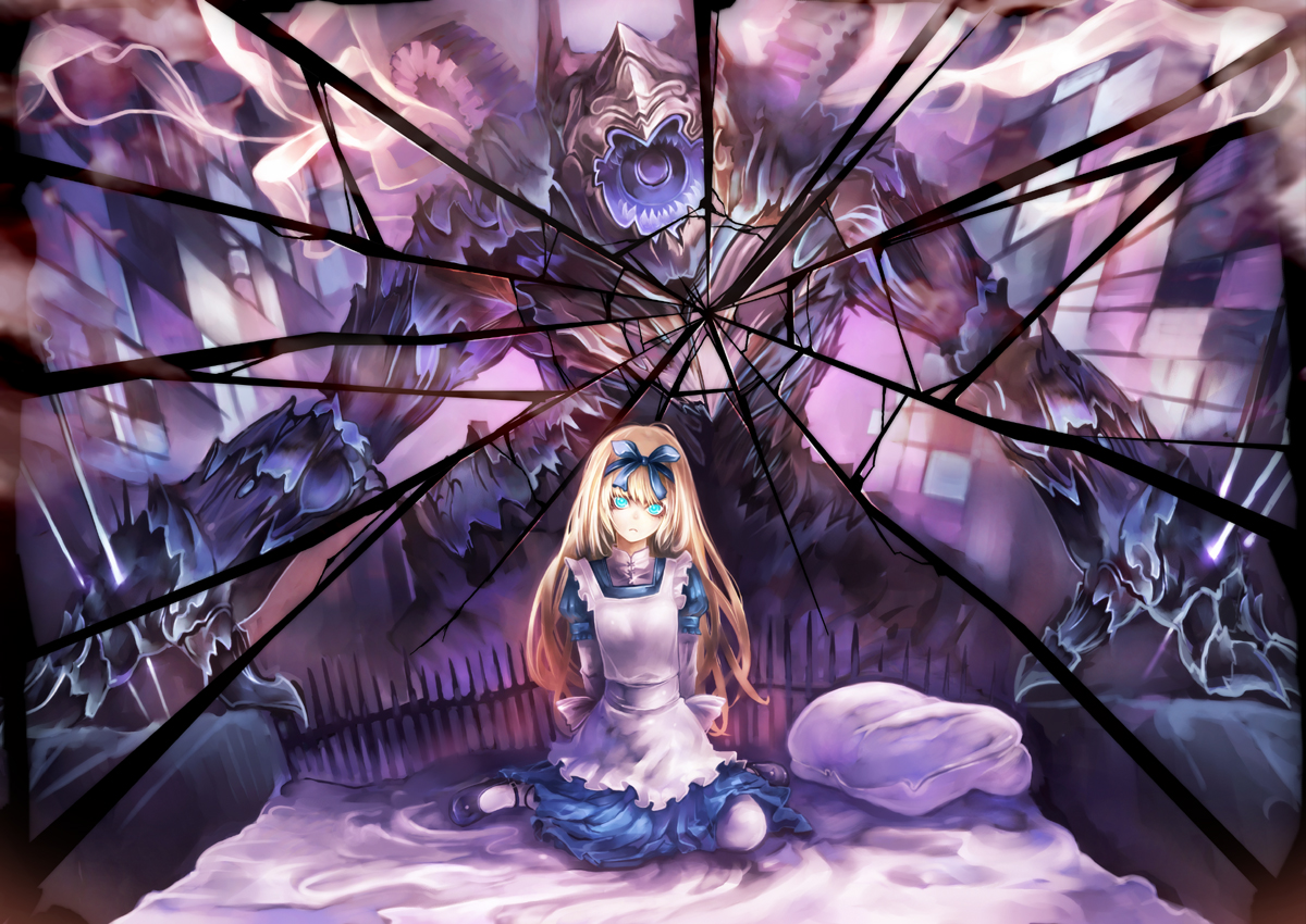 alice_(wonderland), alice_in_wonderland, aqua_eyes, blonde_hair, dress, suzuya