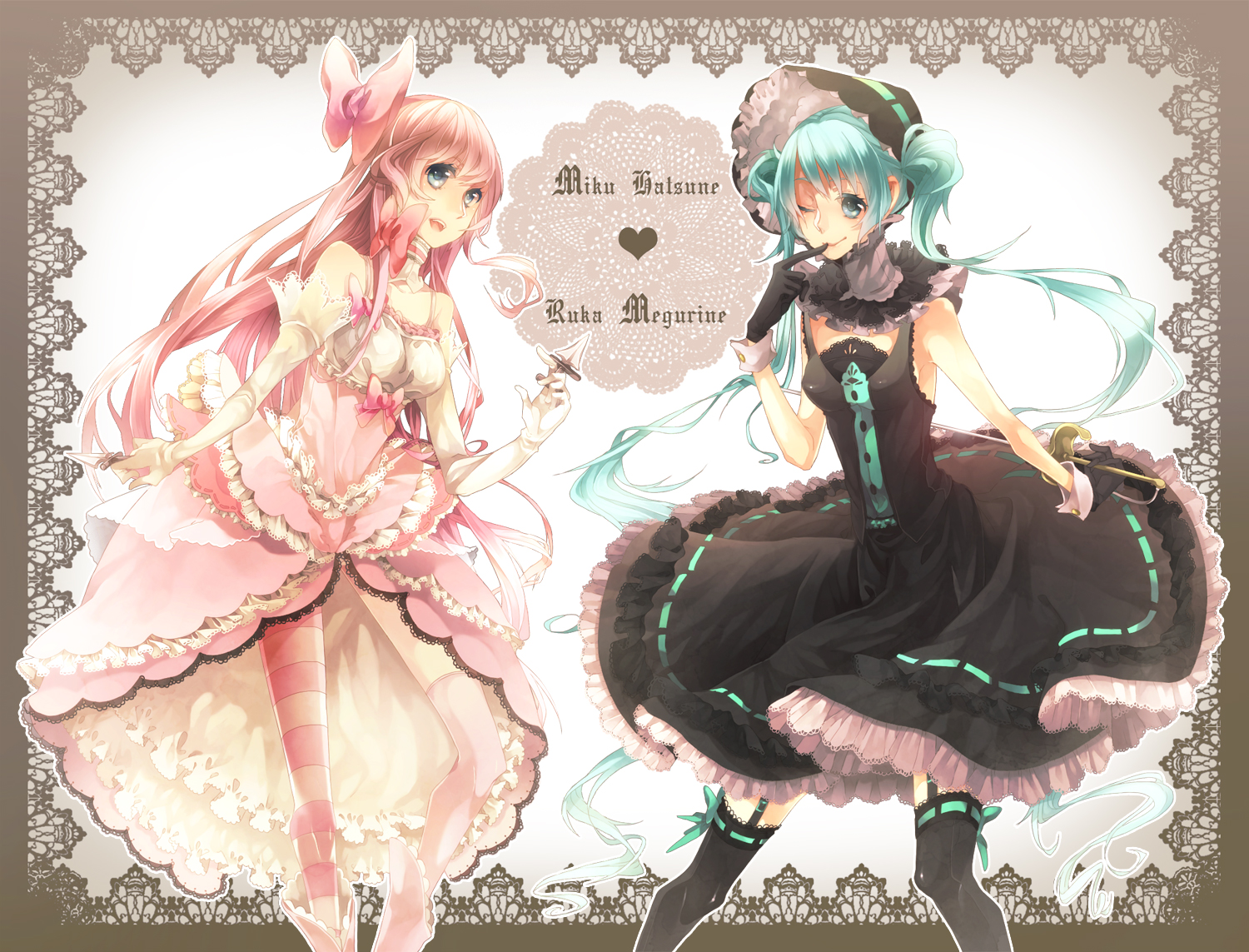 hatsune_miku, megurine_luka, tsukudato, vocaloid