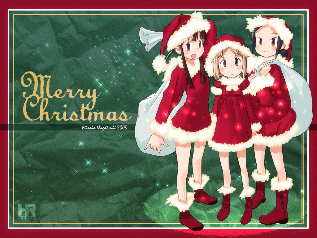 black_hair, blonde_hair, brown_eyes, brown_hair, christmas, home_room, nagatsuki_misoka