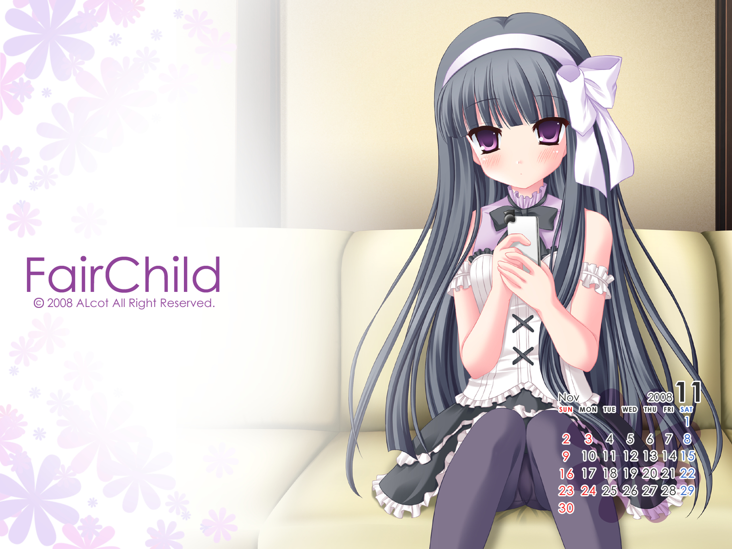 black_hair, calendar, fair_child, kagami_sakuya, long_hair, nimura_yuushi, panties, pantyhose, purple_eyes, underwear