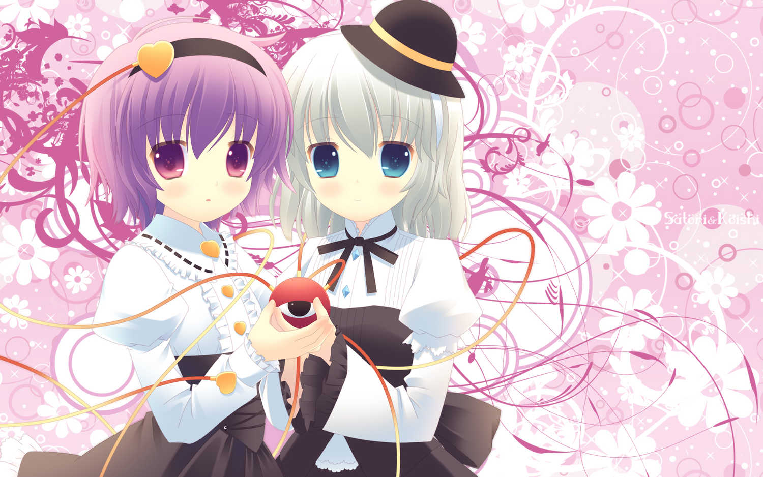 2girls, hat, komeiji_koishi, komeiji_satori, kurasawa_kyoushou, purple_hair, touhou