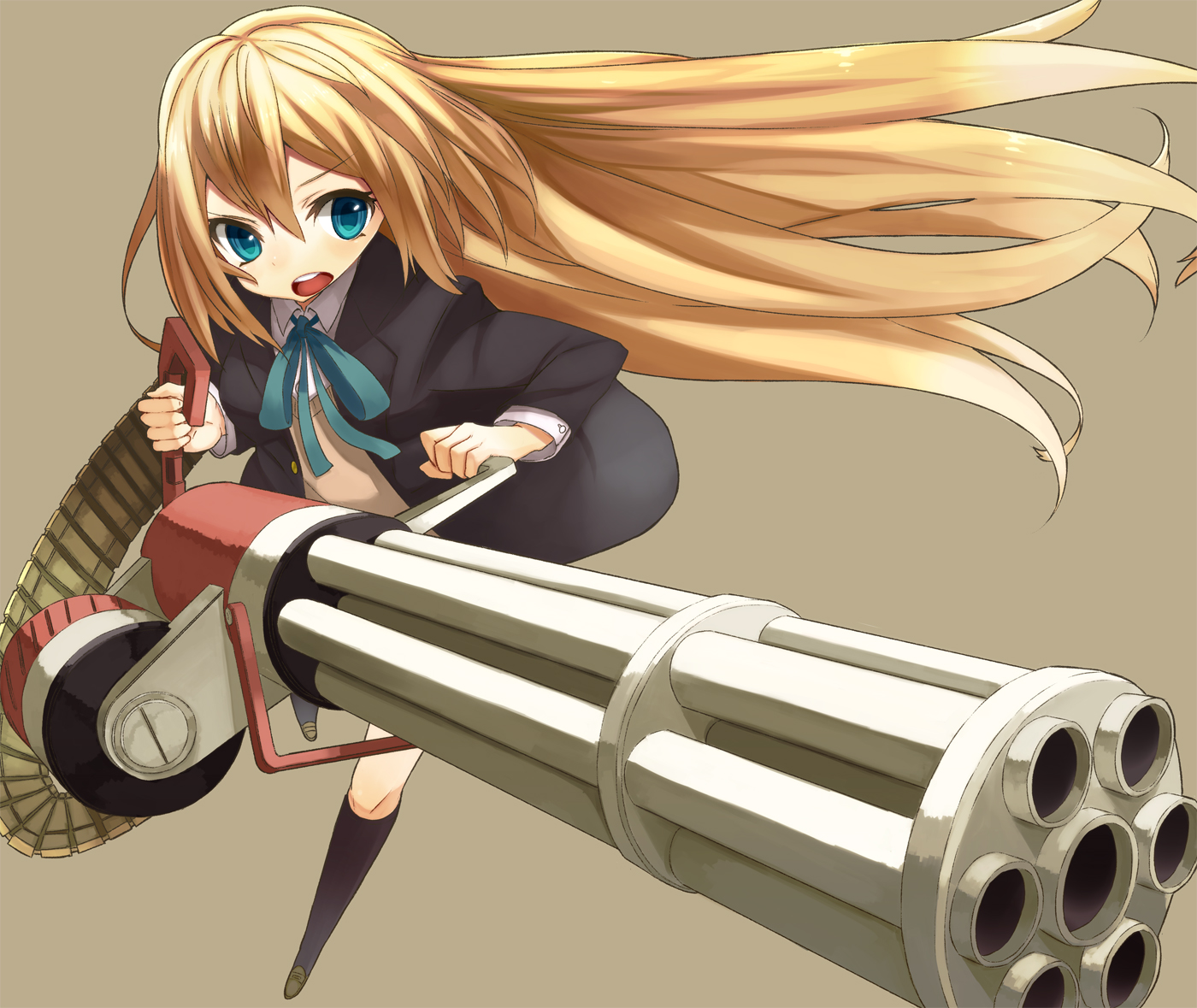blonde_hair, blue_eyes, gun, haruken, kneehighs, long_hair, original, weapon