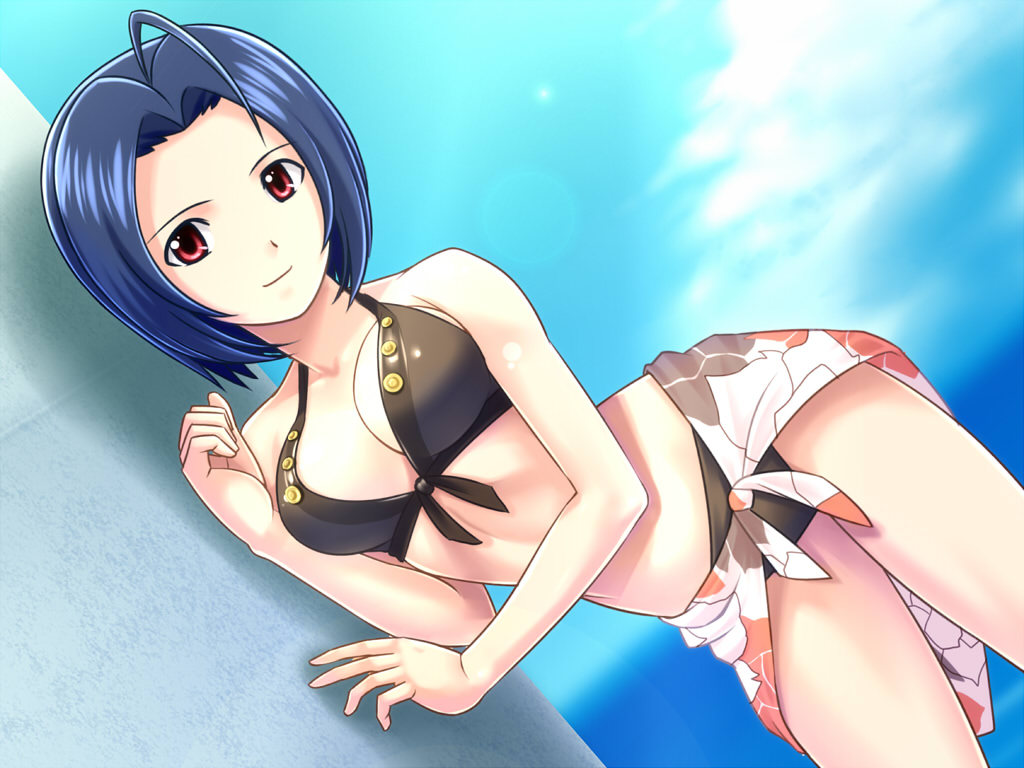 bikini, blue_hair, breasts, cleavage, idolmaster, miura_azusa, muhi11234, swimsuit