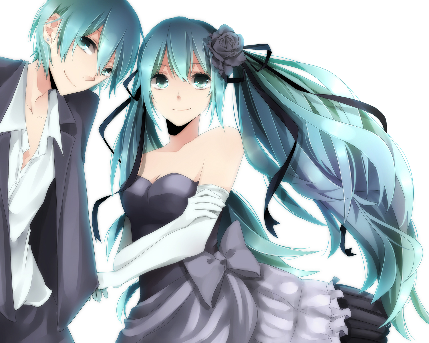 aqua_hair, dress, hatsune_miku, hatsune_mikuo, twintails, vocaloid, white