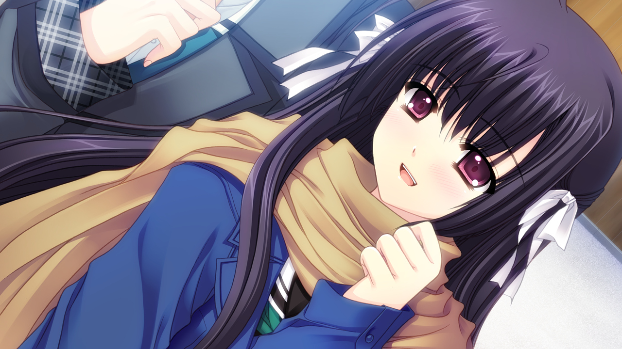 black_hair, game_cg, hananomiya_ako, long_hair, nishimata_aoi, purple_eyes, school_uniform, sekai_seifuku_kanojo