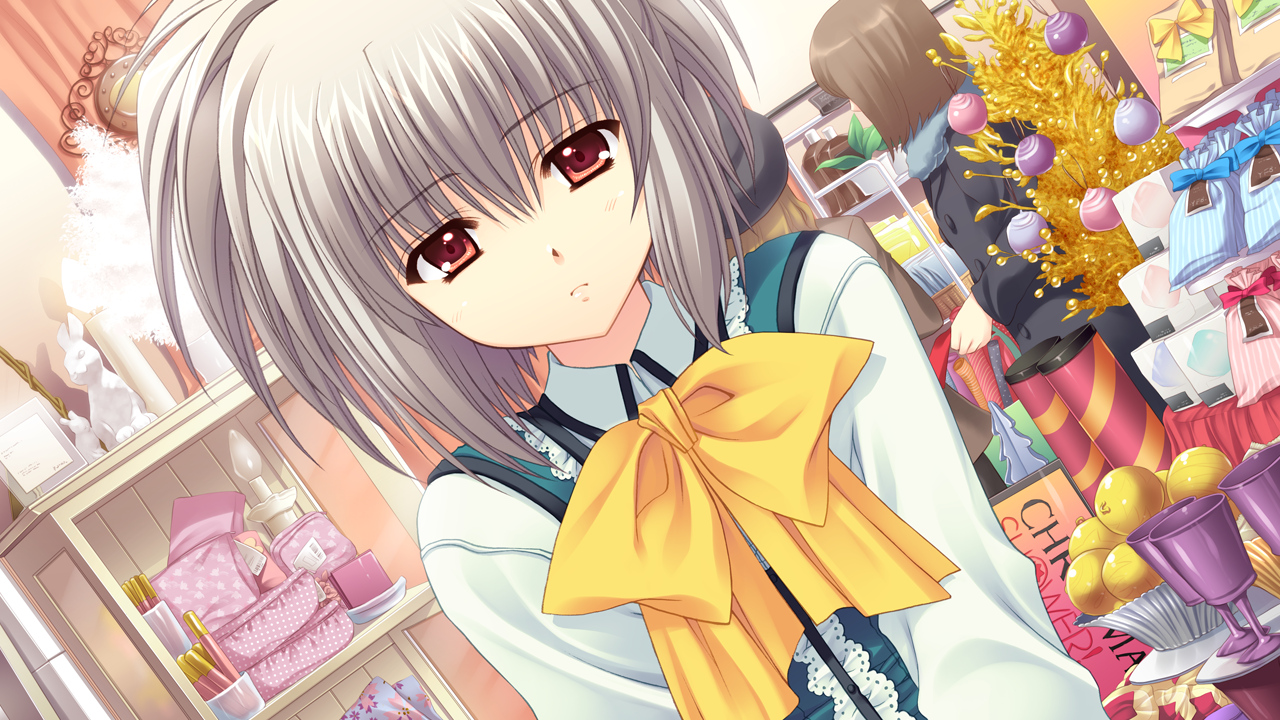 game_cg, gray_hair, kona_nako, nishimata_aoi, orange_eyes, school_uniform, sekai_seifuku_kanojo