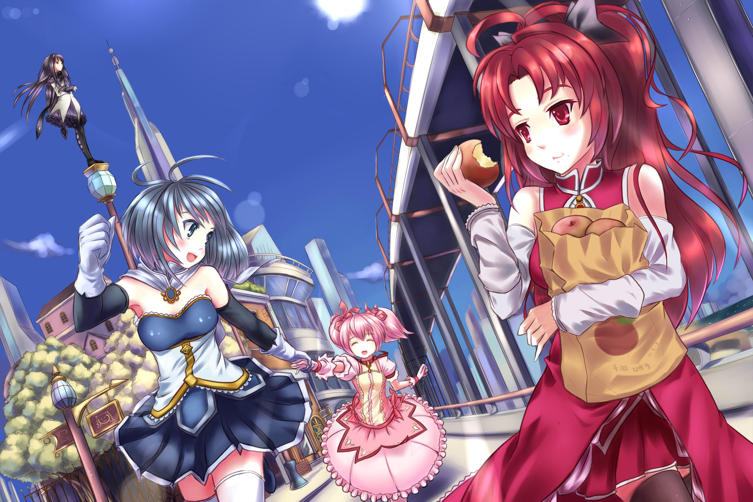 akemi_homura, group, jpeg_artifacts, kaname_madoka, mahou_shoujo_madoka_magica, miki_sayaka, sakura_kyouko, senba_hikari