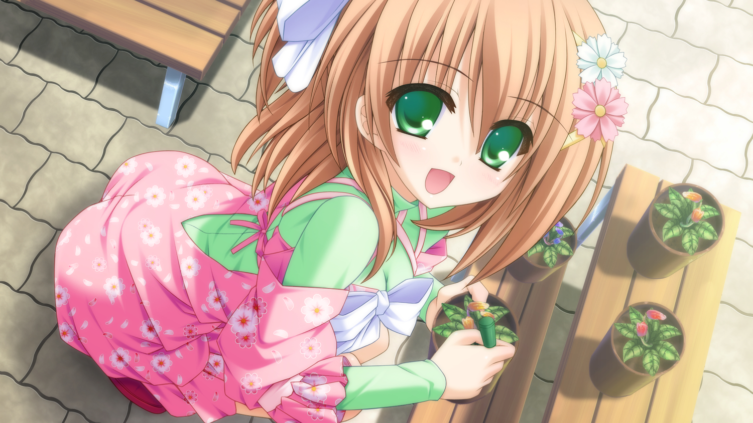 aogiri_kotono, brown_hair, canvas_4, game_cg, green_eyes, kannon_ouji