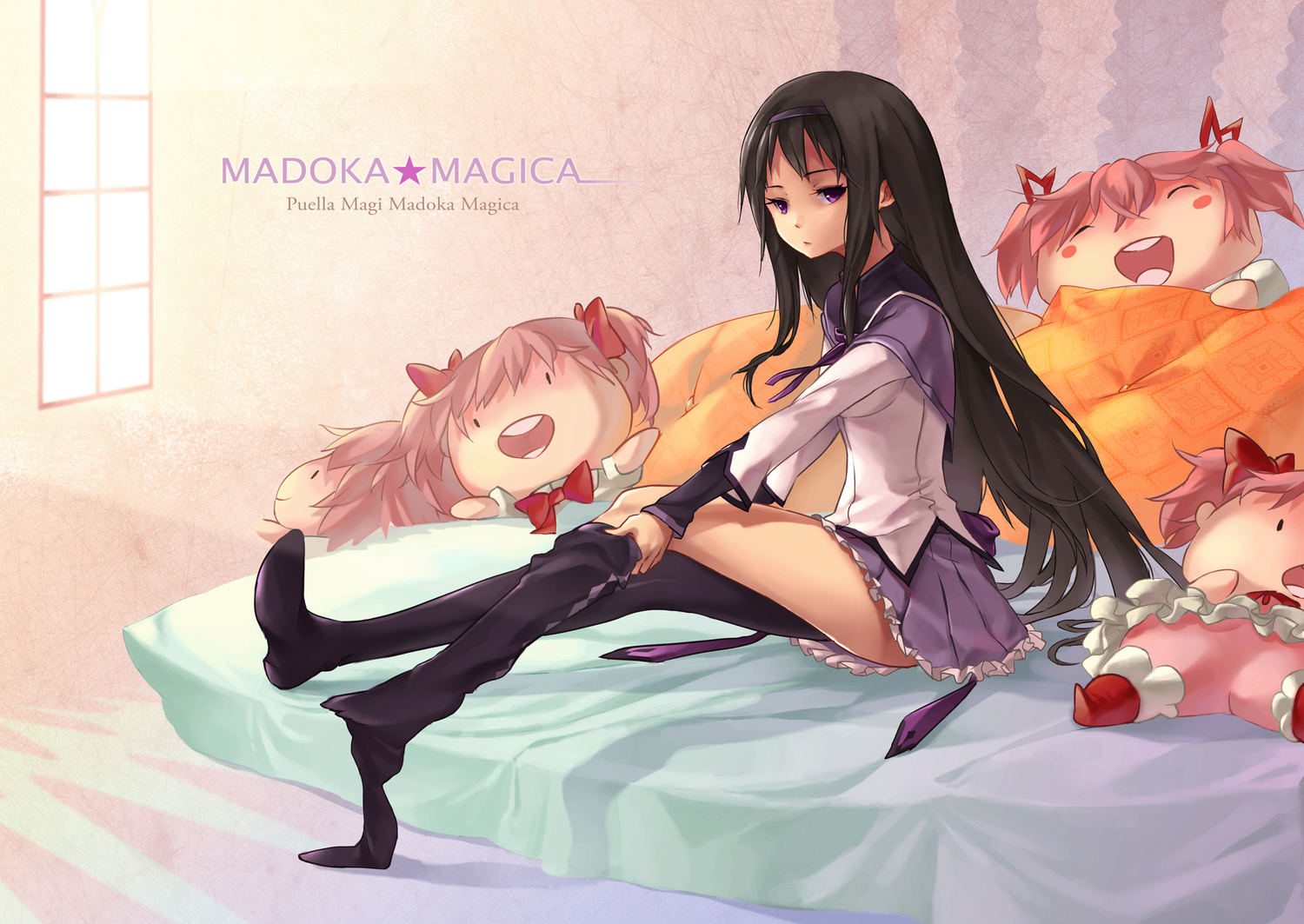 akemi_homura, doll, hong_(luckeydog), kaname_madoka, mahou_shoujo_madoka_magica, school_uniform, thighhighs