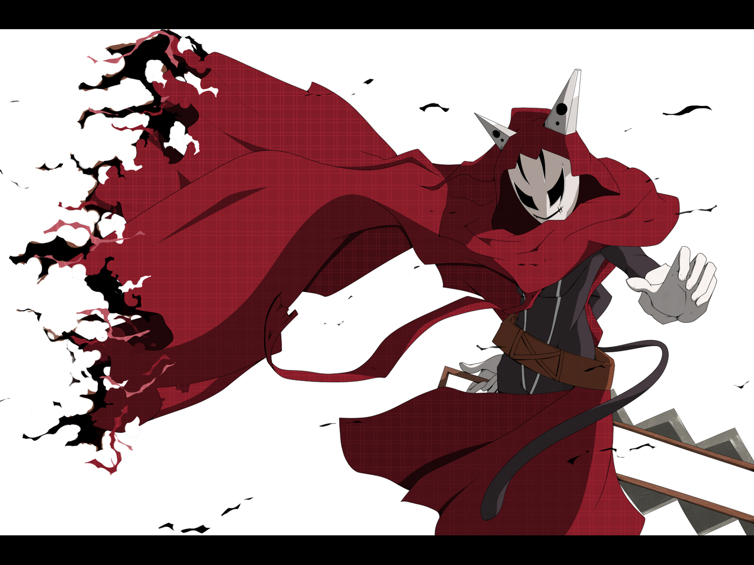 cape, john_doe_(yumekui_merry), mask, torn_clothes, white, yumekui_merry