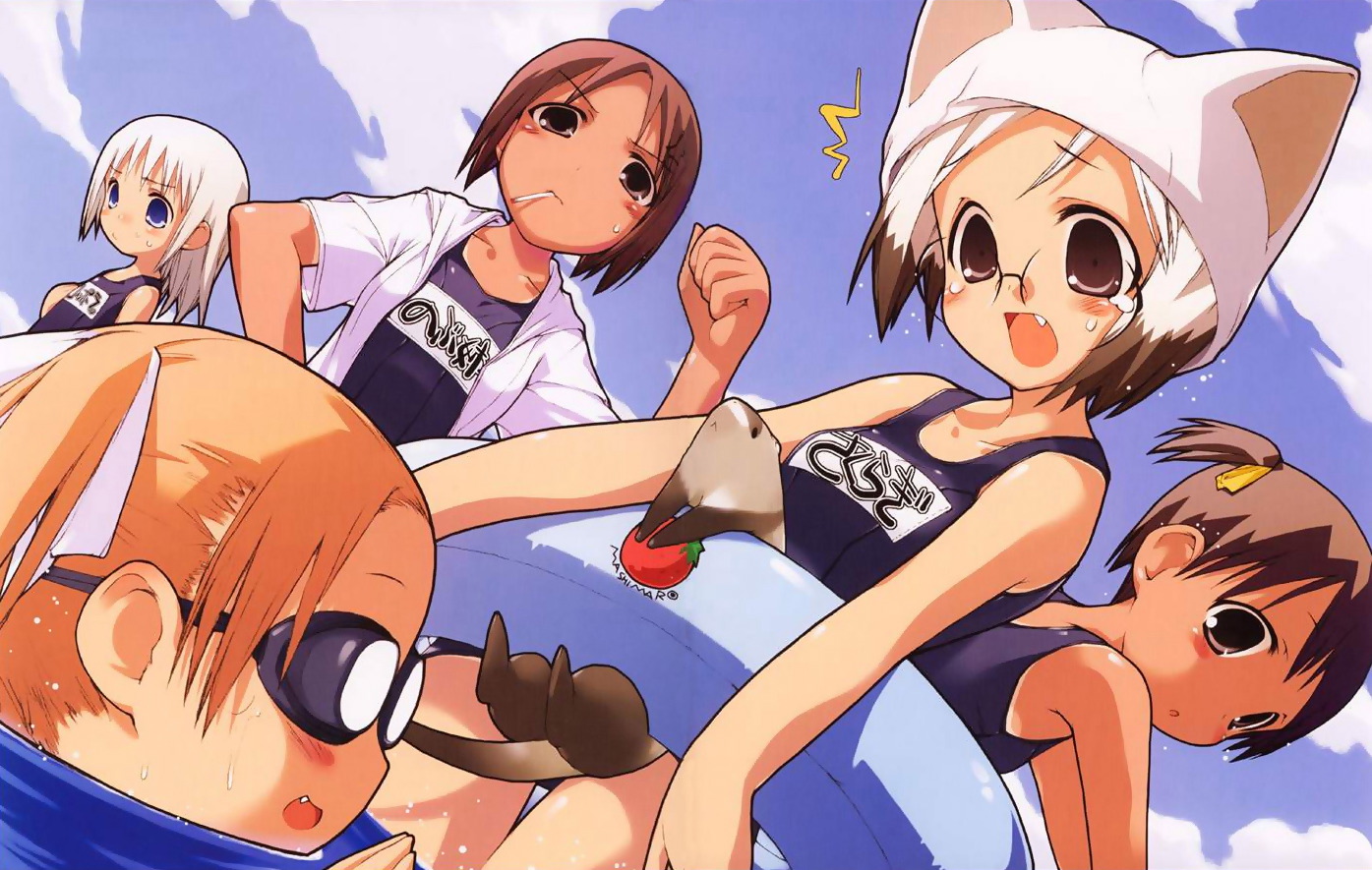 ana_coppola, animal, animal_ears, ferret, group, hat, ichigo_mashimaro, itou_chika