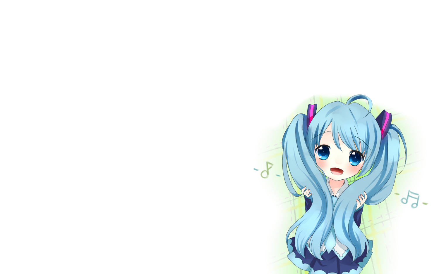 blue_eyes, chibi, green_hair, hatsune_miku, long_hair, nashi_rin, twintails, vocaloid, white