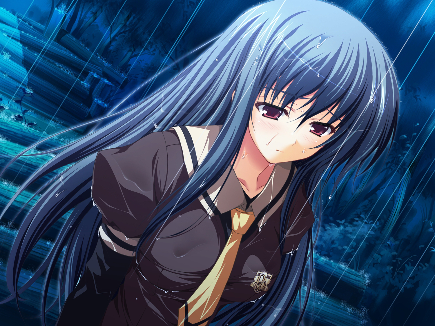 akatsuki_no_goei, blue_eyes, game_cg, kanzaki_moe, rain, school_uniform, syangrila, tomose_shunsaku