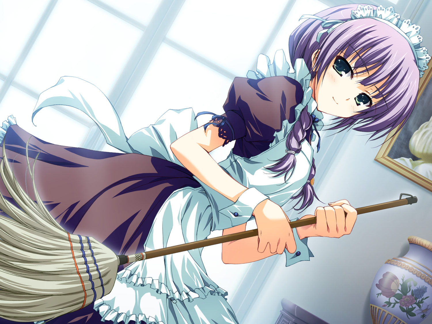 akatsuki_no_goei, game_cg, gray_hair, green_eyes, maid, syangrila, tomose_shunsaku, tsuki