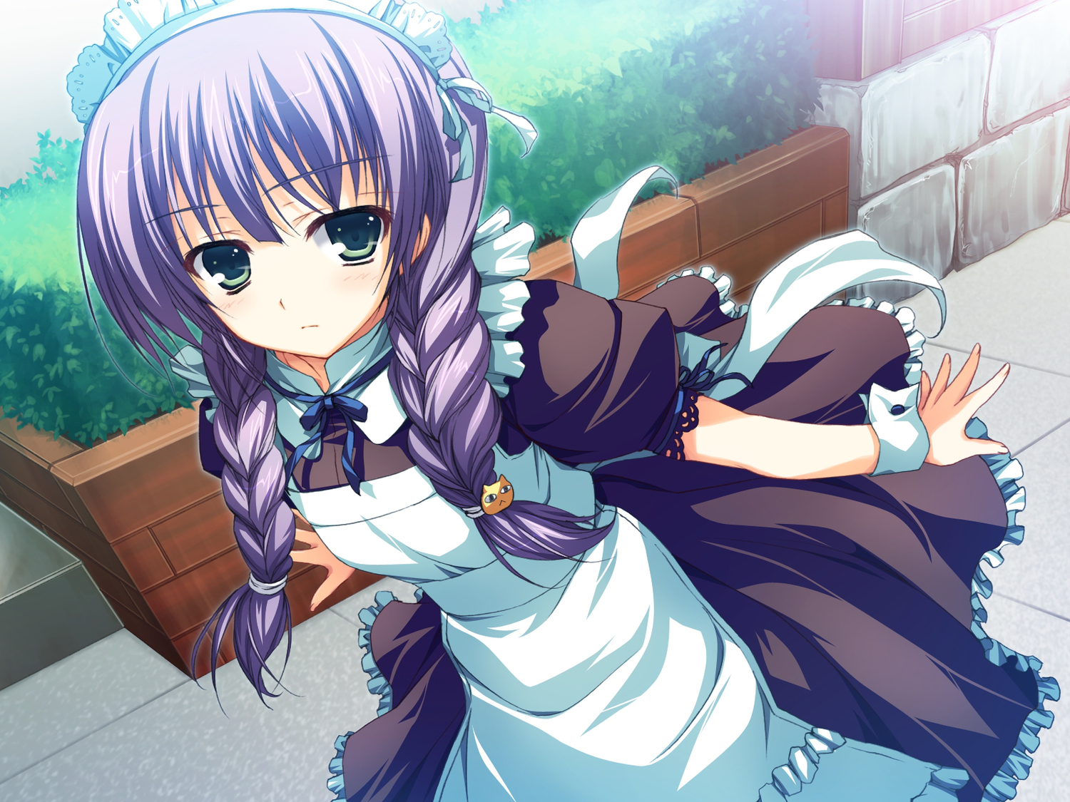 akatsuki_no_goei, game_cg, green_eyes, maid, purple_hair, syangrila, tagme, tomose_shunsaku, tsuki