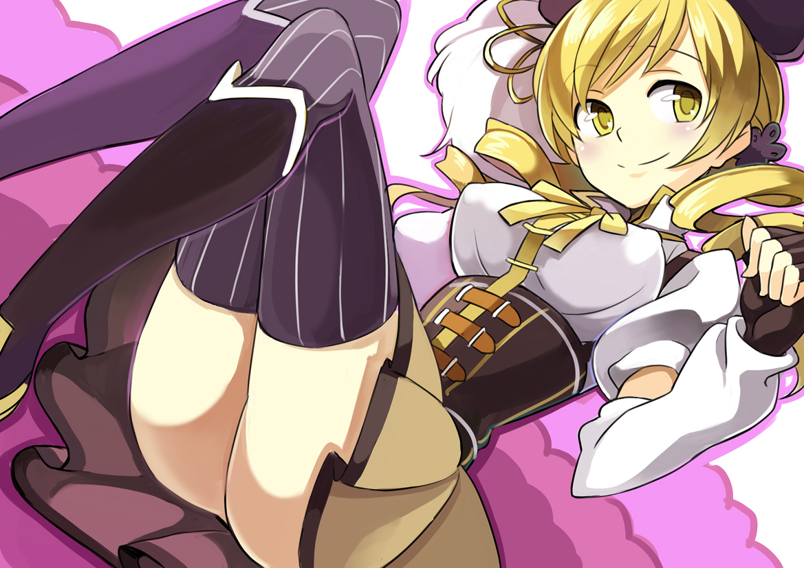 blonde_hair, hat, lastswallow, mahou_shoujo_madoka_magica, thighhighs, tomoe_mami, yellow_eyes