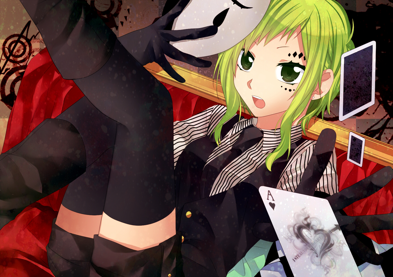 green_eyes, green_hair, gumi, mask, poker_face_(vocaloid), vocaloid