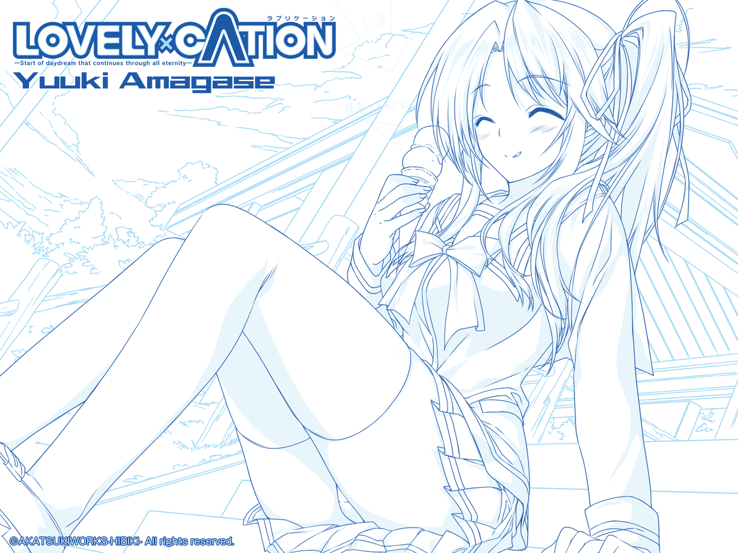 amagase_yuuki, food, ice_cream, iizuki_tasuku, lovely_x_cation, panties, school_uniform, sketch