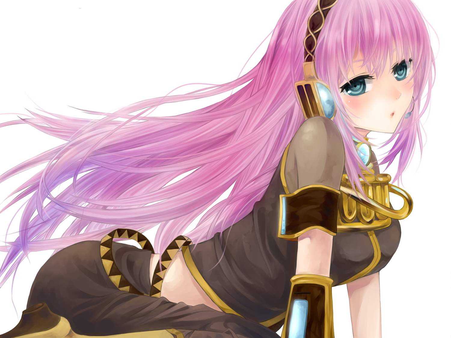 headphones, megurine_luka, pink_hair, sayaka_(ponkichi), vocaloid, white
