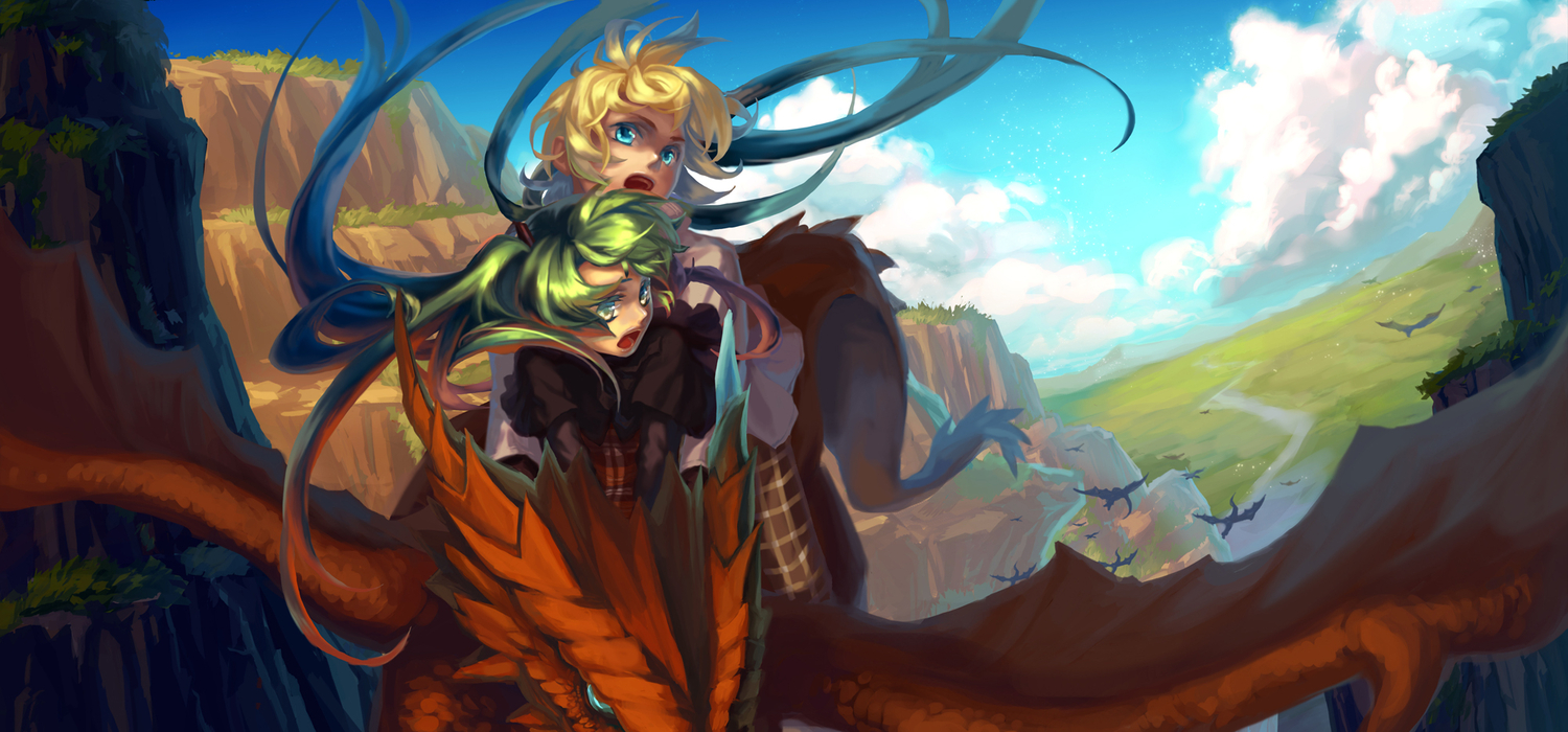 dragon, hatsune_miku, kagamine_len, male, mizukai, vocaloid