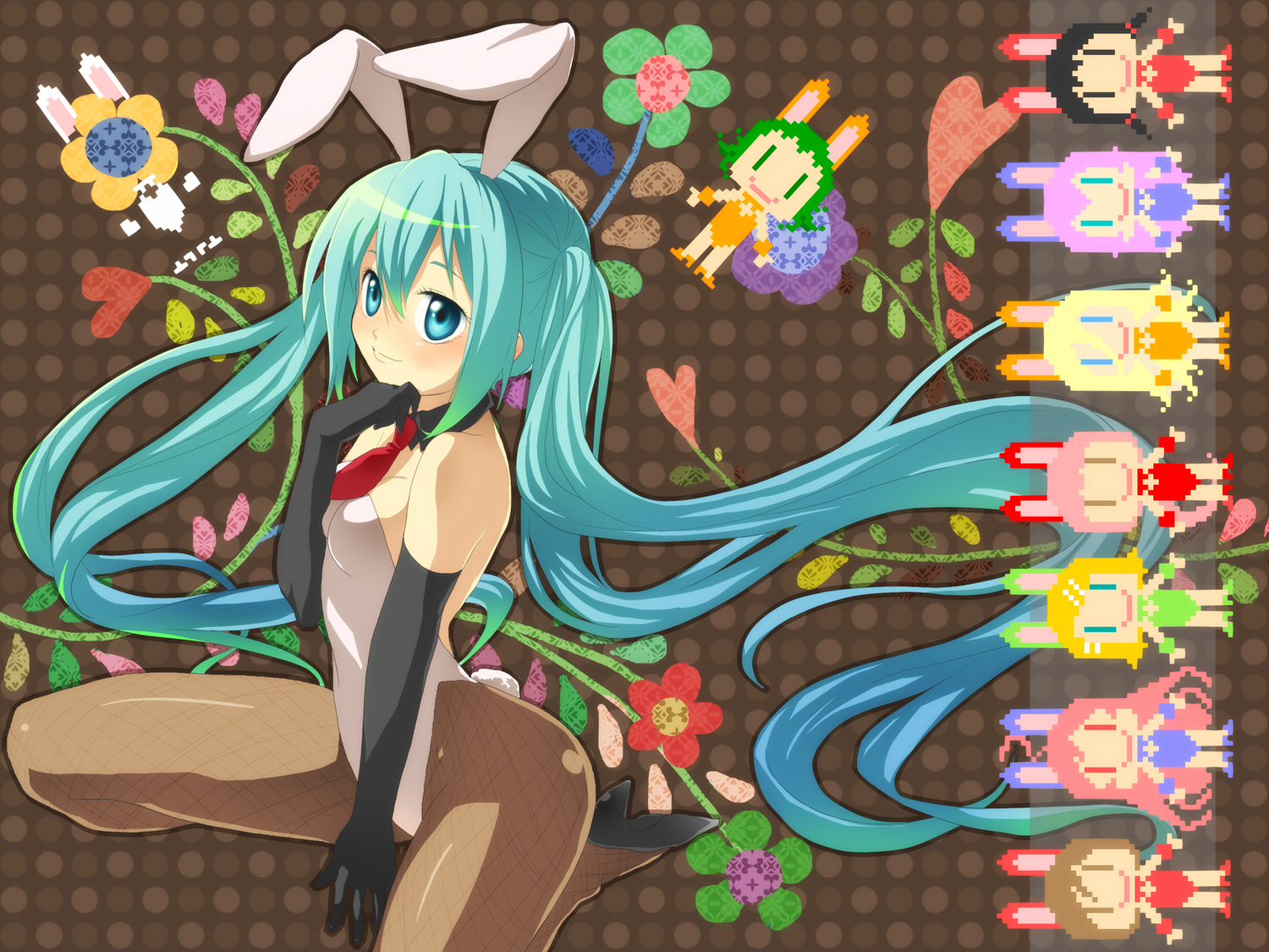 animal_ears, aqua_hair, blue_eyes, bunny_ears, bunnygirl, elbow_gloves, gloves, gumi