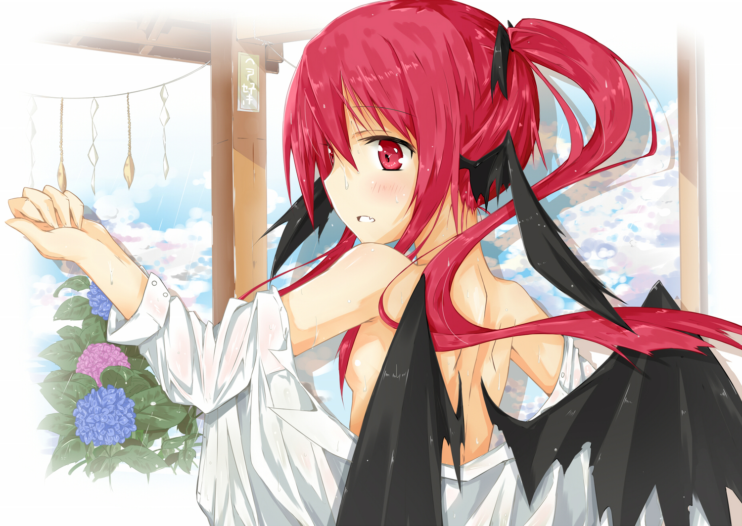 breasts, demon, fang, kitsune_(scaz), koakuma, red_eyes, red_hair, touhou
