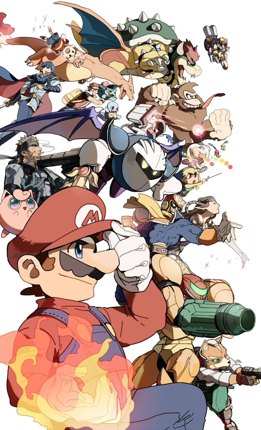 armor, backpack, bag, bicycle, blonde_hair, blue_eyes, blue_hair, bowser