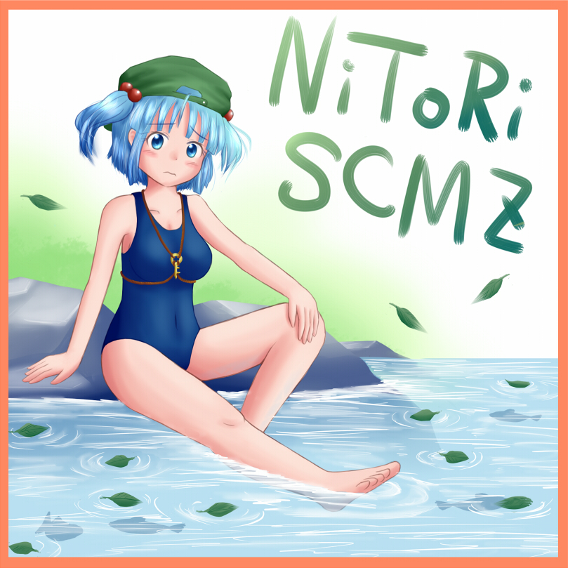 1girl, blue_eyes, blue_hair, breasts, cap, character_name, hair_bobbles, hair_ornament