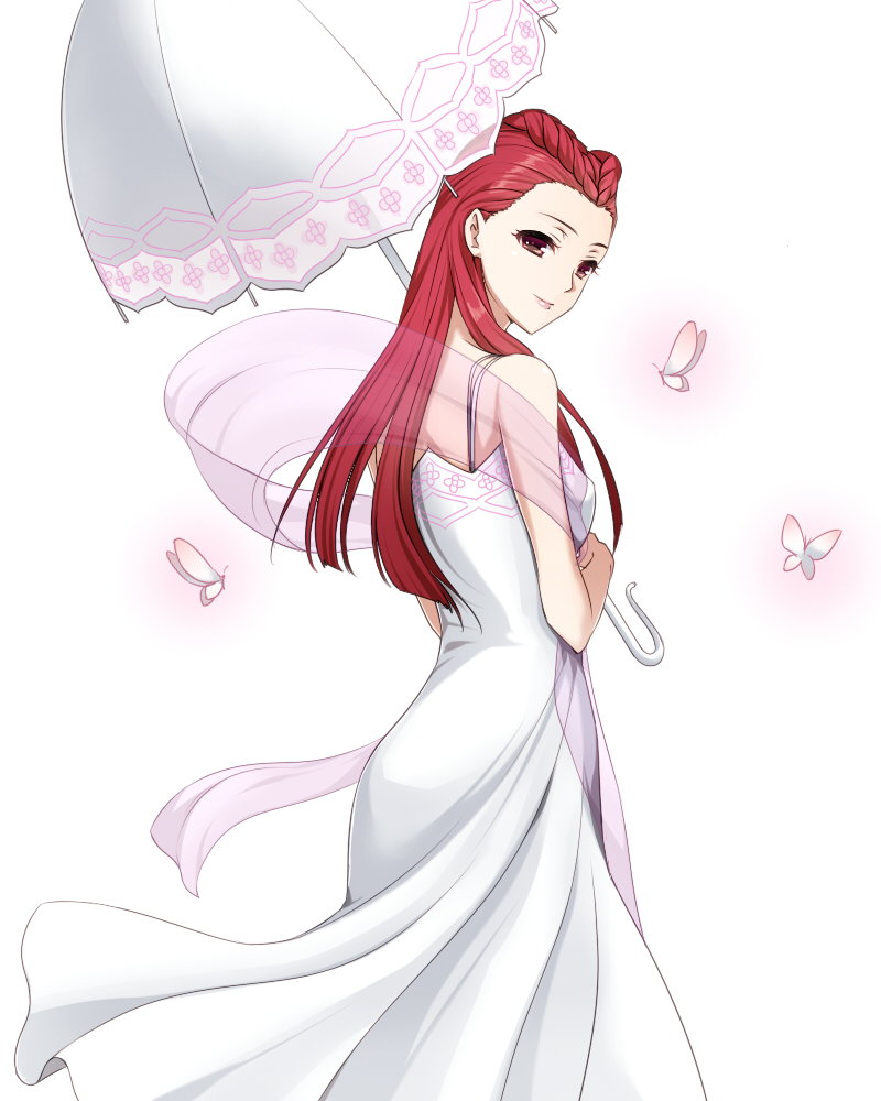 1girl, braid, brown_eyes, butterfly, dress, french_braid, gyakuten_saiban, long_hair
